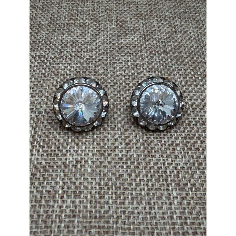 Large Crystal Statement Stud Earrings Round Rhinestone Posts - Picture 3 of 7